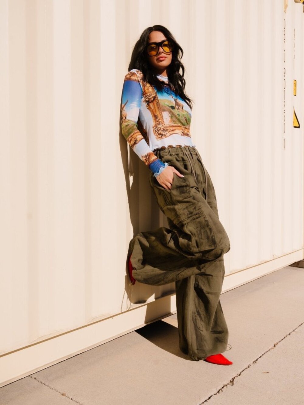 Dressed in Lala You Don’t Own Me Ultra Wide Leg Cargo Pants Olive XL - Picture 2 of 5